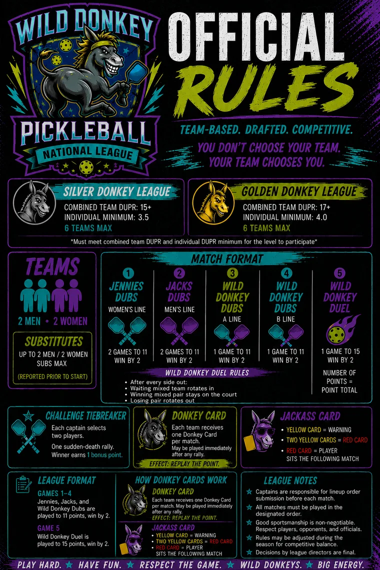 The Wild Donkey official rules sheet.